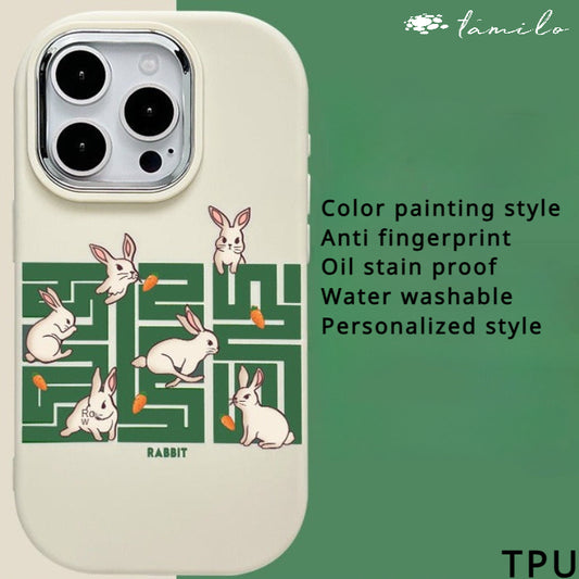 Cute rabbit art anti-fingerprint protection mobile case for phone